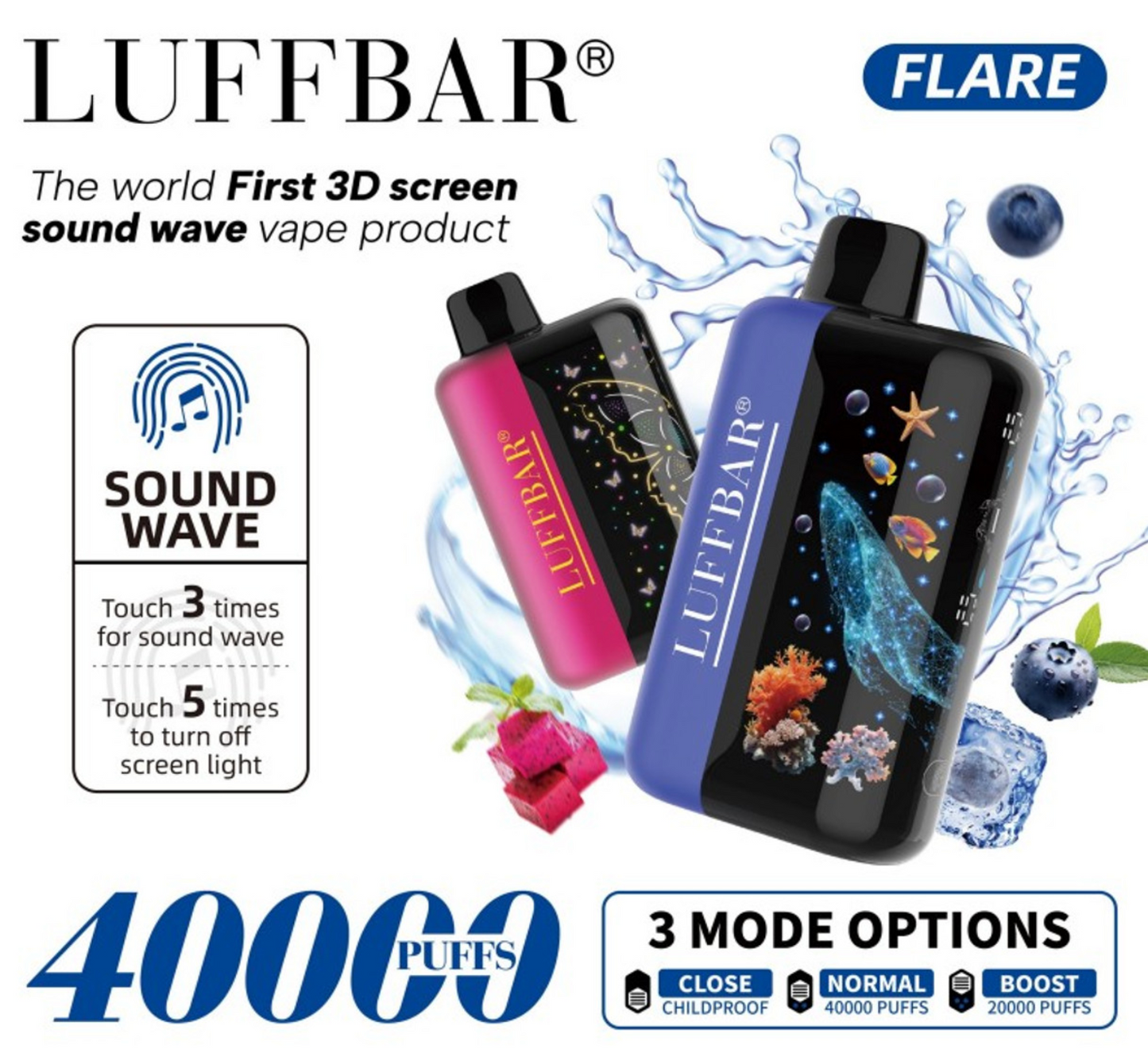 COMEING SOON .9/1....Luffbar Flare 40,000 Puffs Disposable-Single Disposable-Alaska Ice-5.0%-26mL