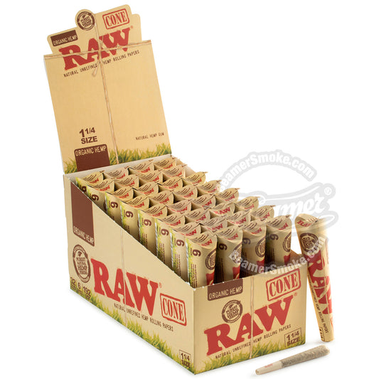 RAW ORGANIC 1 1/4 SIZE PRE-ROLLED CONES - 6 COUNT PACKS