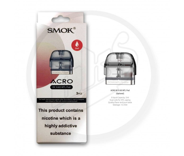 SMOK | ACRO Replacement Pods | Pack of 3 | 0.6 Ohm DC MTL Coil Installed